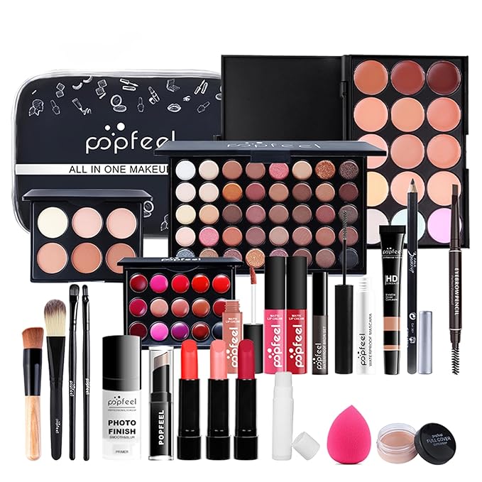 All in One Makeup Kit For Beginners, Full Makeup Kit For Teen Girls, Makeup Gift Set, Include Eyeshadows, Concealer, Cosmetic Brush, Lip Gloss, Lipstick, Powder Puff, Mascara -005