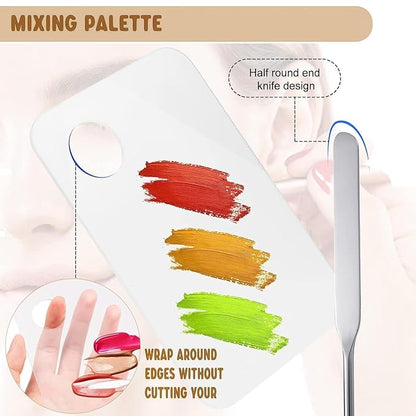 Makeup Spatula and Makeup Palette, Stainless Steel Foundation Palette & Tiny Cosmetic Spatula Tool for Nail, Art, Eye Shadow, Eyelash, Face Makeup (Acrylic)
