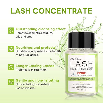 Lash Shampoo Concentrate 60ml Lash Cleanser Concentrate Add Hyaluronic Acid Oil-Free Lash Extension Shampoo Perfect for Salon，Aloe