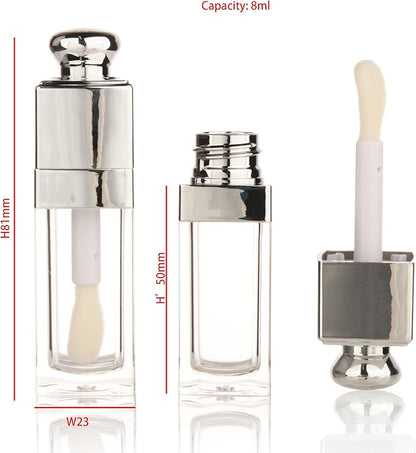 COSIDEA 18PCS Empty 8ML Square clear Lip Gloss Tube Silver big doe foot wand lipgloss tubes for Lip oil tint bottles container
