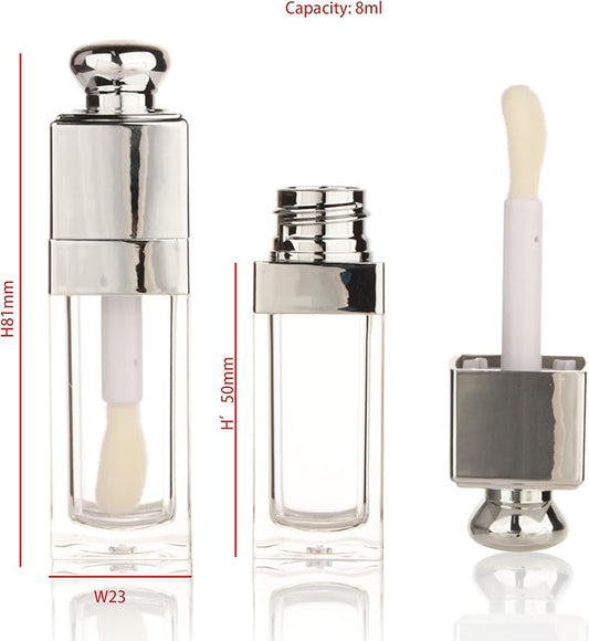 COSIDEA 18PCS Empty 8ML Square clear Lip Gloss Tube Silver big doe foot wand lipgloss tubes for Lip oil tint bottles container