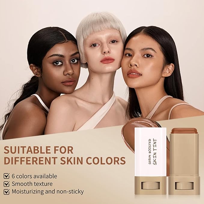 Foundation Stick Beauty Balm Serum, Boosted Skin Tint Contour Stick Moisturizing, Contourable Medium to Full Coverage for Women, Multi-Function (01)