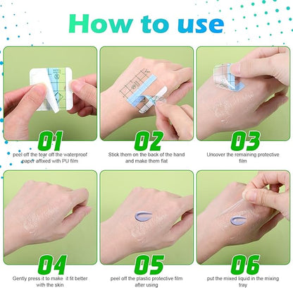 100 Pieces Makeup Hand Palette Single Use Waterproof Makeup Mixing Professional Palette Artist Must Haves Disposable Adhesive Artist Cosmetic Transparent Tape for Women Girls Supplies