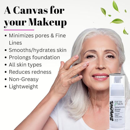 Fifth & Skin Better'n Ur Skin MINERAL MAKEUP PRIMER - Natural - Organic - Vegan - Cruelty Free - Hydrate, Minimize Pores & Lines - Lightweight, Non-Greasy - ALL Skin Types - Paraben Free - 1 oz.