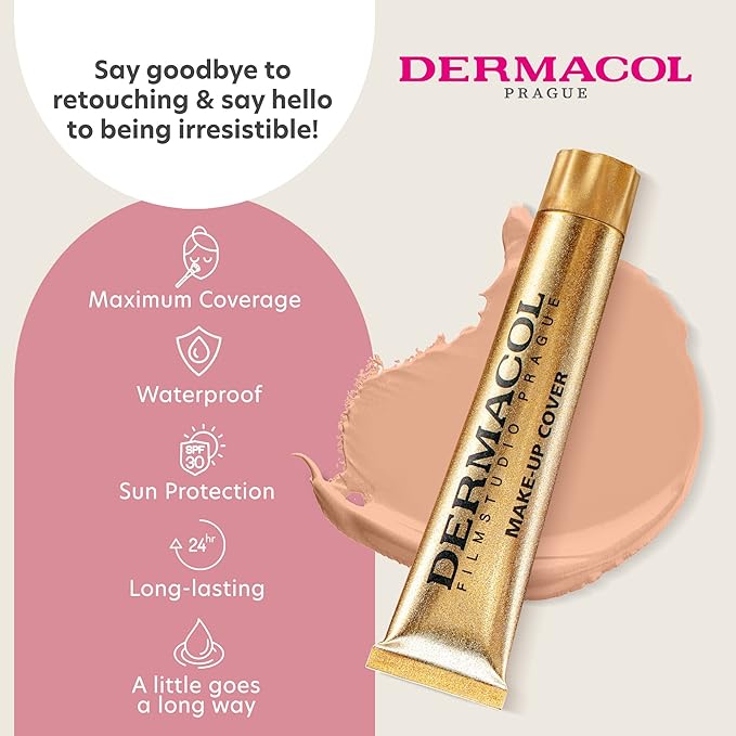 Dermacol - Full Coverage Foundation, Liquid Makeup Matte Foundation with SPF 30, Waterproof Foundation for Oily Skin, Acne, & Under Eye Bags, Long-Lasting Makeup Products, 30g, Shade 212