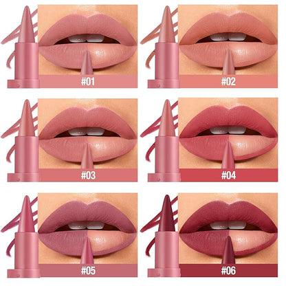 BONNIE CHOICE 6 Colors 2 in 1 Gradient Lip Liner and Lipstick Lip Combo Set, Matte Nude Red Lip Liner Creamy Lip Pencil Crayon, High Pigmented Long lasting Lipstick Makeup Gifts for Women