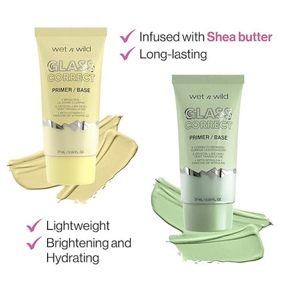 wet n wild Prime Focus Glass Skin Correct Primer Bundle with Green 0.91 Fl Oz and Yellow Bright Crystal Finish