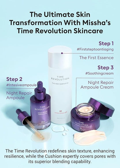 MISSHA Serum Cushion Glow Layering Fit Cushion Foundation No.23 Sand Natural Beige for Neutral Skin Tone, Korean Foundation Makeup, Rich-Texture, Full-Coverage, 24-Hr Hydrating, Triple Glow System