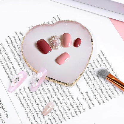 Resin Nail Art Palette, Heart Nail Palette, Nail Pallet for Nail Art with Gold Edge, Pink Nail Polish Tray, Nail Polish Mixing Plate for Nail Art Display Cosmetic Mixing