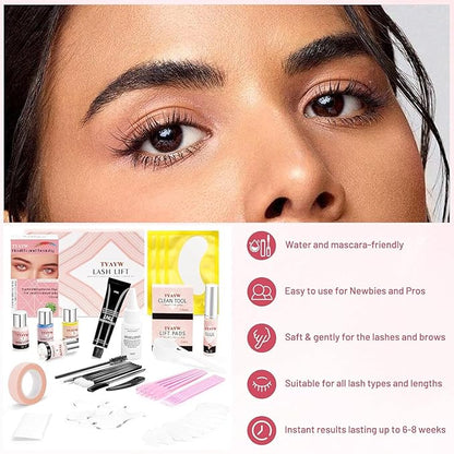 Lash Lift And Black Kit, Eyelash & Brow Color Kit 3 in 1 Quick Lifting & Voluminous Coloring, Professional Eyelash Perm Kit for Newbies & Pros, Gift for Women Mom Wife Lasts for 6-8 Weeks