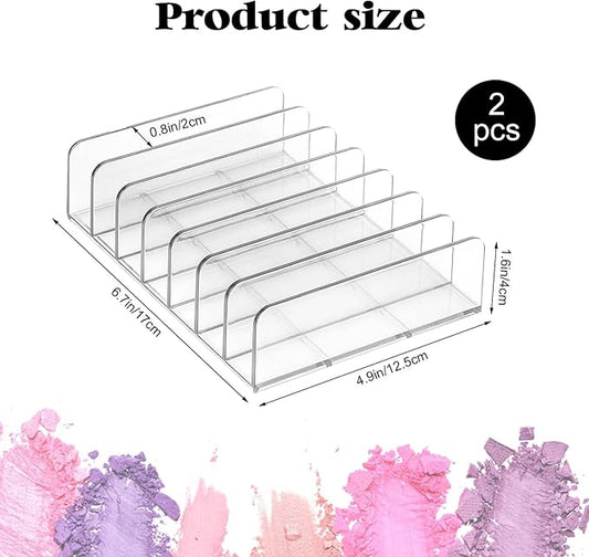 Makeup Palette Organizer2 Pack Acrylic Eyeshadow Palette Pallet,6.7x4.9x1.6 in 7 Sectons BPA-Free Make Up Blush,Contour Storage Holder Cosmetic Eye Shadow Display Stand Clear Rack Vanity Holder(Clear)