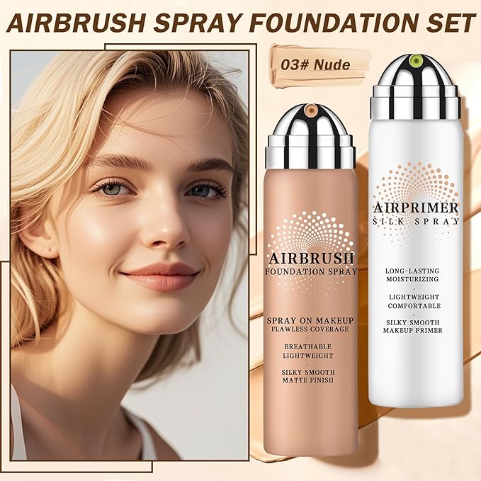 AIUEO Airbrush Foundation Makeup Spray Magic Minerals Airbrush Foundation,Silky Smooth Airbrush Makeup Primer,Long Lasting Makeup-03 Nude