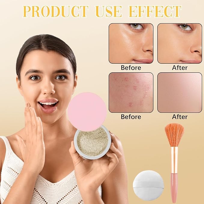 AlluraBeauty Blurring Powder,Blurring Setting Powder,Beauty Blurring Powder, Pink Setting Powder Makeup Waterproof,Pink Powder Loose Setting for All Skin Tones (White, A)