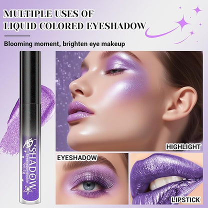 2 Pcs Glitter Mascara & Shimmer Liquid Eyeshadow Set, Long Lasting Waterproof, Shiny Diamond Eye Makeup for Party Dazzling Looks, Metallic Eye Shadow Lipstick Makeup #Set4(Purple+Purple)