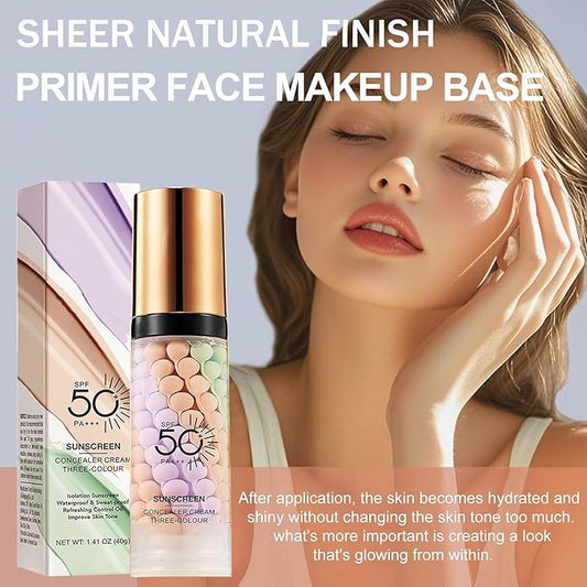 3 In 1 Primer for Face Before Makeup, One Step Color Correcting Primer, SPF 50, Hydrating, Oil Control Facial Serum & Color Correcting Moisturizer, SPF Cream, Even Skin Tone, Natural & Sheer Finish