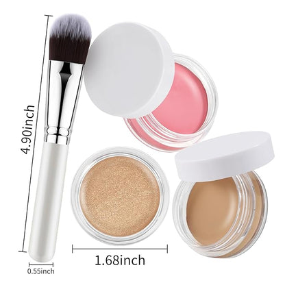 Cream Blush Contour Highlighter Palette, Bronzer Face Illuminator Kit With Brush, Contour Kit For Eyes, Cheeks And Lips
