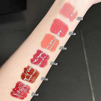 6 Pcs Moisturizing Lip Gloss Set, Hydrating Jelly Lipstick Long Lasting Waterproof Non-Stick Cup Lipgloss, Mirror Liquid Brighten Plumping Lipstick Tinted Lip Balm for Women