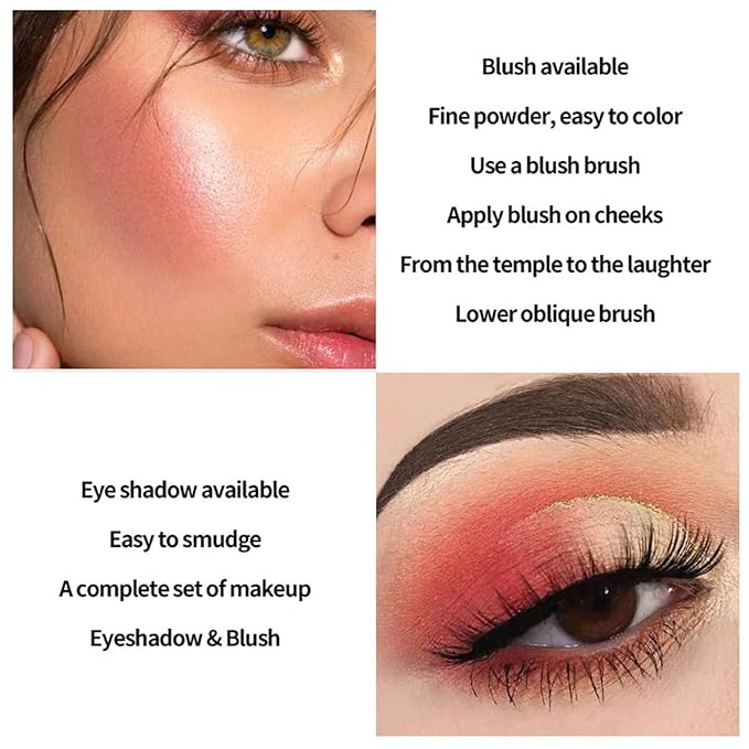 Full Face Makeup Palette, 4 in 1 Small Nude Nake Makeup Palet with Highlight, Bronze, 3 Colors Eyeshdow, 2 Color Blush, Double Side Brush, Fine Silky Powder