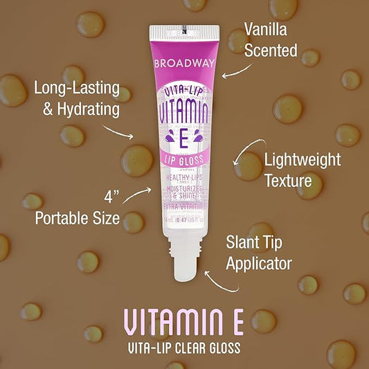 6 pcs Broadway Vita-Lip Gloss High Shine Long Lasting 2 Honey + 2 SHEA BUTTER + 2 Vitamin E Oil by RubyKisses Cosmetics