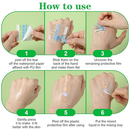 100 Pcs Makeup Hand Single Use Mixing Palette Set Disposable Foundation Mixing Tray Adhesive Transparent Artist Cosmetic Waterproof Palette Tape Supplies for Women Girls Daily Use