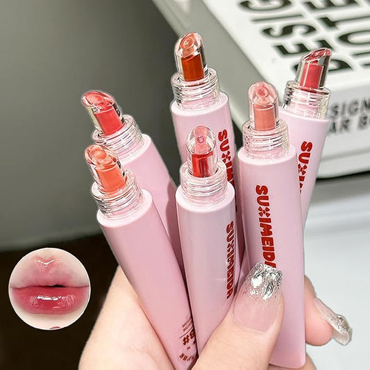 6 Pcs Moisturizing Lip Gloss Set, Hydrating Jelly Lipstick Long Lasting Waterproof Non-Stick Cup Lipgloss, Mirror Liquid Brighten Plumping Lipstick Tinted Lip Balm for Women