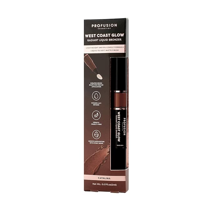 Profusion Cosmetics West Coast Glow Blush Bronzer Experience Radiant Sun-Kissed Beauty with Vitamin-Infused Liquid Formula, Lightweight, Buildable Suitable for All Skin Tones (Catalina)