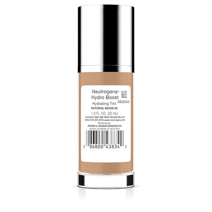 Neutrogena Hydro Boost Hydrating Tint with Hyaluronic Acid, Lightweight Water Gel Formula, Moisturizing, Oil-Free & Non-Comedogenic Liquid Foundation Makeup, 60 Natural Beige 1.0 fl. oz