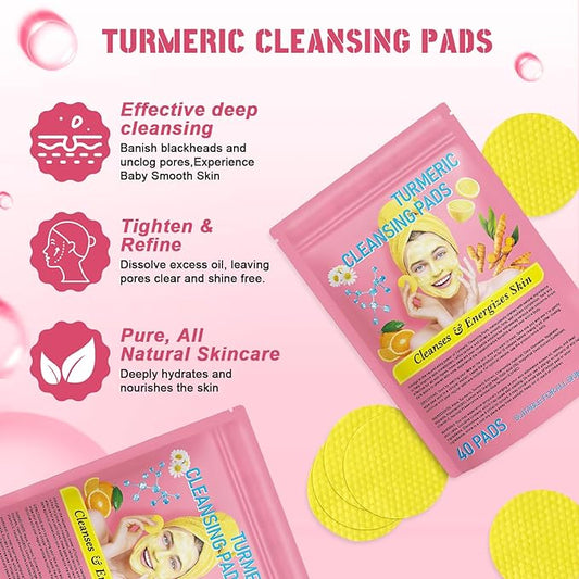 2Pack Turmeric Cleansing Pads, Turmeric Cleansing Pads Helps Balance Skin Oil And Water, Remove Excess Keratin From The Body'S Skin,Turmeric Cleansing Pads for Face & Body(80PCS)…