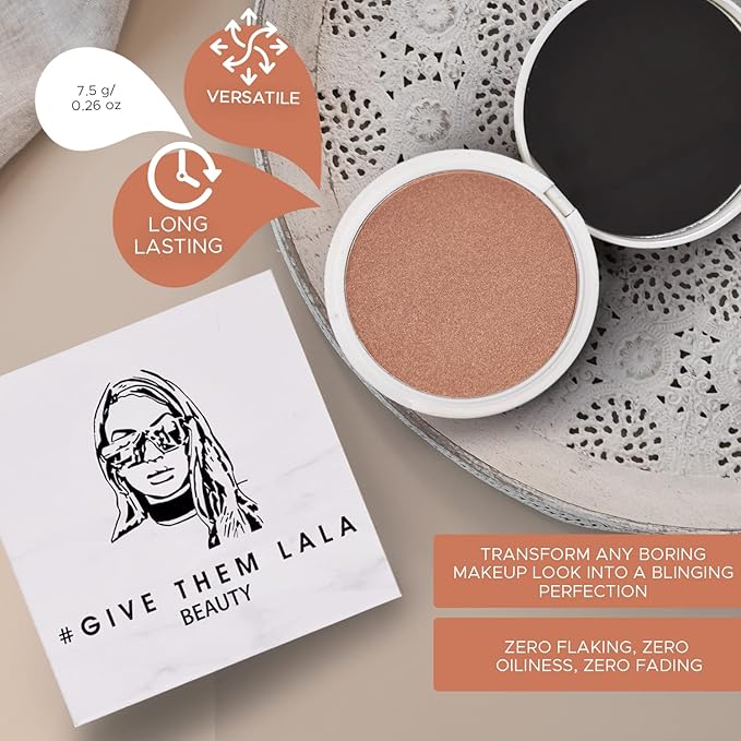 Pressed Highlighter By Give Them Lala- Highly Pigmented Powder Highlighter For Inner Corners, Cheekbones & Lips- Buildable Face Highlighter- Gluten-Free, Cruelty-Free & Vegan, Made In USA (Power)