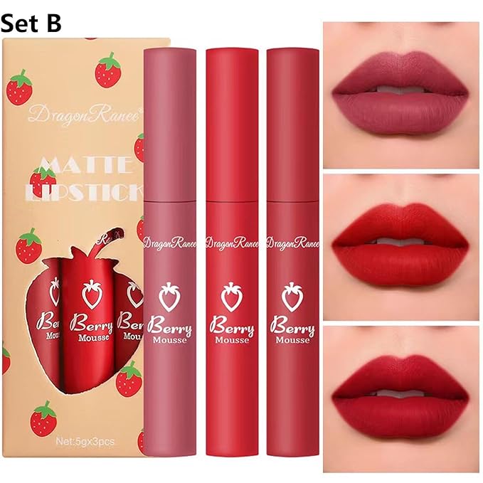 4 Colors Matte Lip Stain Liquid Lipstick For Women Teens Makeup Set Long Lasting Waterproof lip liner stain Fade Resistant Highly Pigmented Lightweight Portable Vegan Lip Stick matte Set B