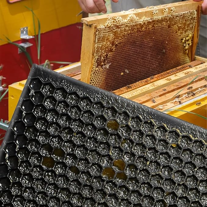 Beehive Waxed Coated Foundation Sheet, Beehive Foundation Sheets Waxed Foundation Sheet Plastic Portable Honeycomb Sheet Nest Foundation Sheet fit Deep Frame, Black, 10 Sheets