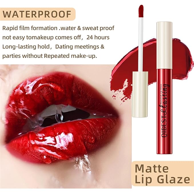 12Pcs Nude Matte Liquid Lipstick Set, Waterproof Long Lasting Non-Stick Cup Nude Brown Dark Red Purple Lipstick 24 Hour Not Fade Matte Lipstick Professional Lip Gloss Makeup Gifts for Women (Set A)