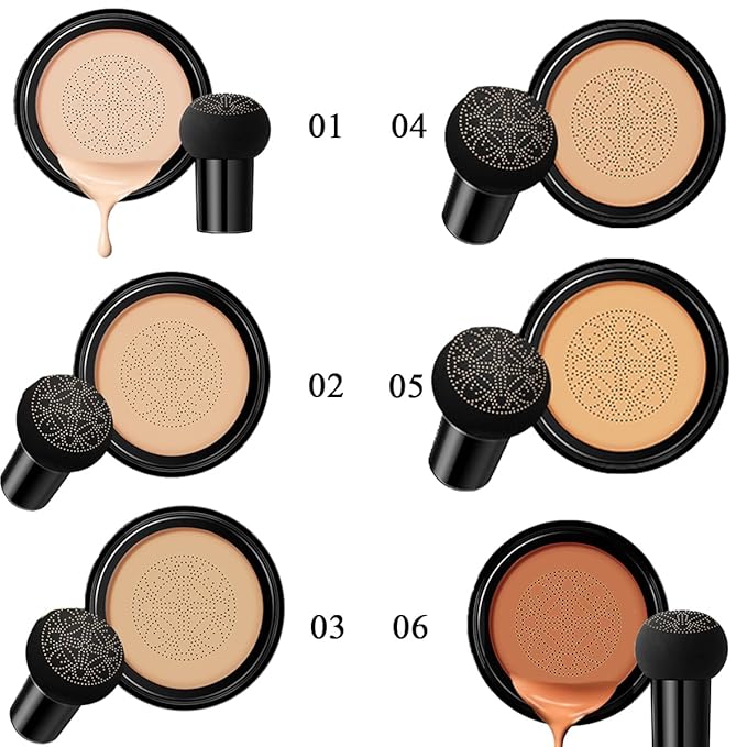 Air Cushion CC Cream Mushroom Head Foundation,BB Cream Makeup Foundation,Moisturizing Concealer,Long Lasting Full Coverage Waterproof,Even Skin Tone for All Skin Types (3# Dark Brown, 20g)