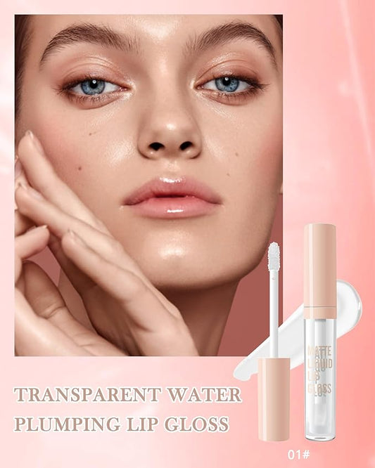 Hydrating Lip Plumper Gloss, Transparent Plumping Lip Gloss Liquid Lipstick, Long Lasting Non-Sticky Moisturizing Water Lip Glow Oil, Glass Finish Shiny and Vegan Lip Oil, Gift for Women & Girls-01#