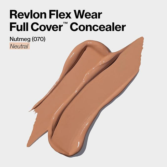 Revlon ColorStay Flex Wear, Full Cover Non-Creasing Concealer, Infused with Hyaluronic Acid & Vitamin E, Flexible Longwear, 070 Nutmeg, 0.34 Fl Oz