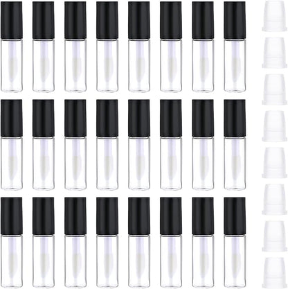 24 PCS Empty Lip Gloss Tubes, 1.2ml Clear Lip Gloss Tubes with Wand, Plastic Refillable Lip Balm Gloss Containers Clear Cosmetic Containers Bottles for DIY Makeup Lipgloss Making Kit(Black Cap)