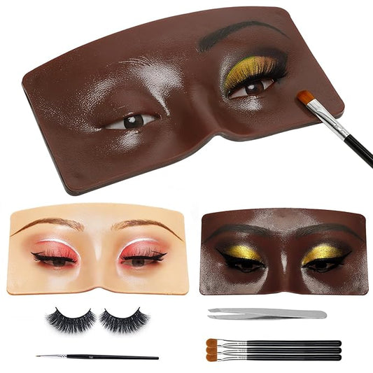 3D Eye Makeup Face Practice Board, Perfect Aid to Makeup Practicing Face Board, Reusable Silicone Face to Practice Makeup Mannequin for Beginners to Practice Eyesmakeup Kit (Black)