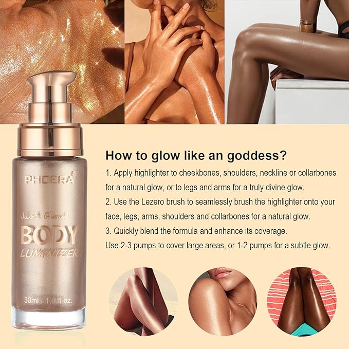 Shimmer Oil, Waterproof Long Lasting Moisturizing Bronze Luminizer Glow for Face & Body, Liquid Illuminator Highlighter 1oz/Jars, Makeup Brush Included (Rose Gold #01)