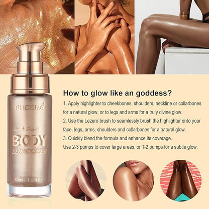Shimmer Oil, Waterproof Long Lasting Moisturizing Bronze Luminizer Glow for Face & Body, Liquid Illuminator Highlighter 1oz/Jars, Makeup Brush Included (Rose Gold #01)
