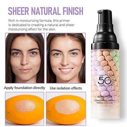 3 In 1 Primer for Face Before Makeup, One Step Color Correcting Primer, SPF 50, Hydrating, Oil Control Facial Serum & Color Correcting Moisturizer, SPF Cream, Even Skin Tone, Natural & Sheer Finish