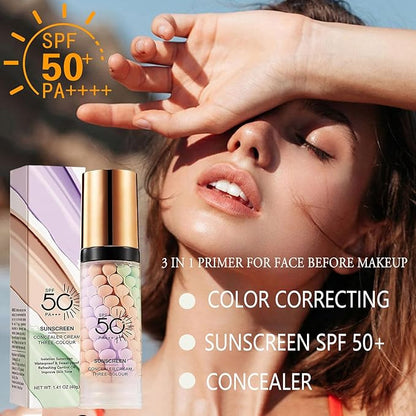 Primer for Face Before Makeup, SPF 50 Sunscreen Isolation Cream, One Step Color Correcting & Oil Control, Moisturizing, 3 In1 Color Corrector Primer Facial Serum, Radiance Skin
