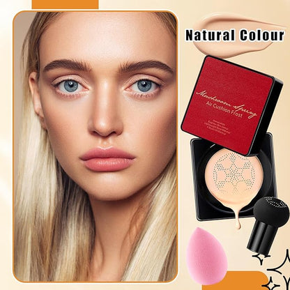 2Pcs Mushroom Head Air Cushion CC Cream Foundation Makeup,Moisturizing BB Cream Face Makeup Liquid Foundation,Long Lasting Full Coverage Concealer for All Skin Types（Natural）D