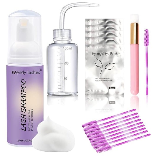 Wendy Lash Shampoo Kit for Cleaning: for Home and Salon Use, 60ML Mild, Natural Formula, with Brushes, SL-ZS