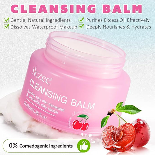 Cleansing Balm Makeup Remover - 3.38 Oz Cherry Scented Moisturizing Hydrating Deep Nourishing Travel-friendly Smooth Face Cleanser Makeup Remover Clear Cleansing Balm for All Skin Types