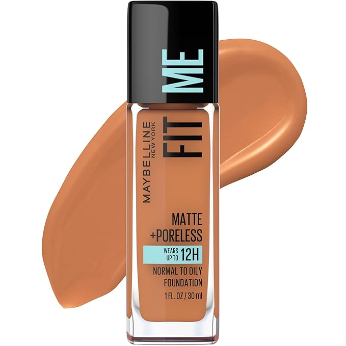Maybelline Fit Me Matte + Poreless Liquid Foundation Makeup Bundle with Classic Tan and Spicy Brown Shades, 1 Count Each