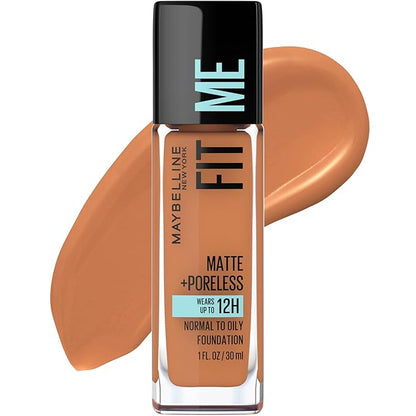Maybelline Fit Me Matte + Poreless Liquid Foundation Makeup Bundle with Classic Tan and Spicy Brown Shades, 1 Count Each