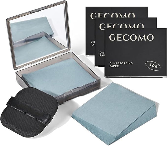 KYDA 400 Sheets Bamboo Charcoal Oil Blotting Paper with Mirror and Puff, Refills Included, Skin-friendly Face Oily Absorbing Sheets for All Skin, Travel Size (1 Formal + 3 Fillers)