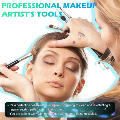 100 Pieces Makeup Hand Palette Single Use Waterproof Makeup Mixing Professional Palette Artist Must Haves Disposable Adhesive Artist Cosmetic Transparent Tape for Women Girls Supplies