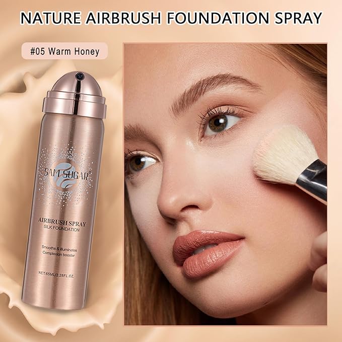 Airbrush Foundation Makeup Spray,Full Coverage Foundation for Waterproof Breathable,Natural Matte Finish,Concealer Moisturizing Foundation for Mature Skin for Smooth Radiant Finish Skin (Warm Honey)