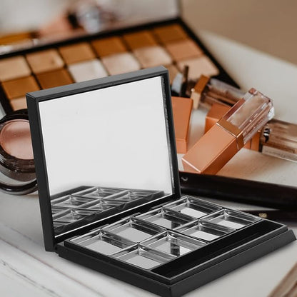 Beaupretty Metal Tray Empty Magnetic Eyeshadow, Matte Black Magnet Empty Box Compact Make Up Pallete with Mirror and 8Pcs Round Metal Pans Makeup Pallet